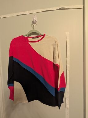 VINTAGE Olsen Europe Luxury Knit Sweater • Pink White Blue Colorblock Vintage